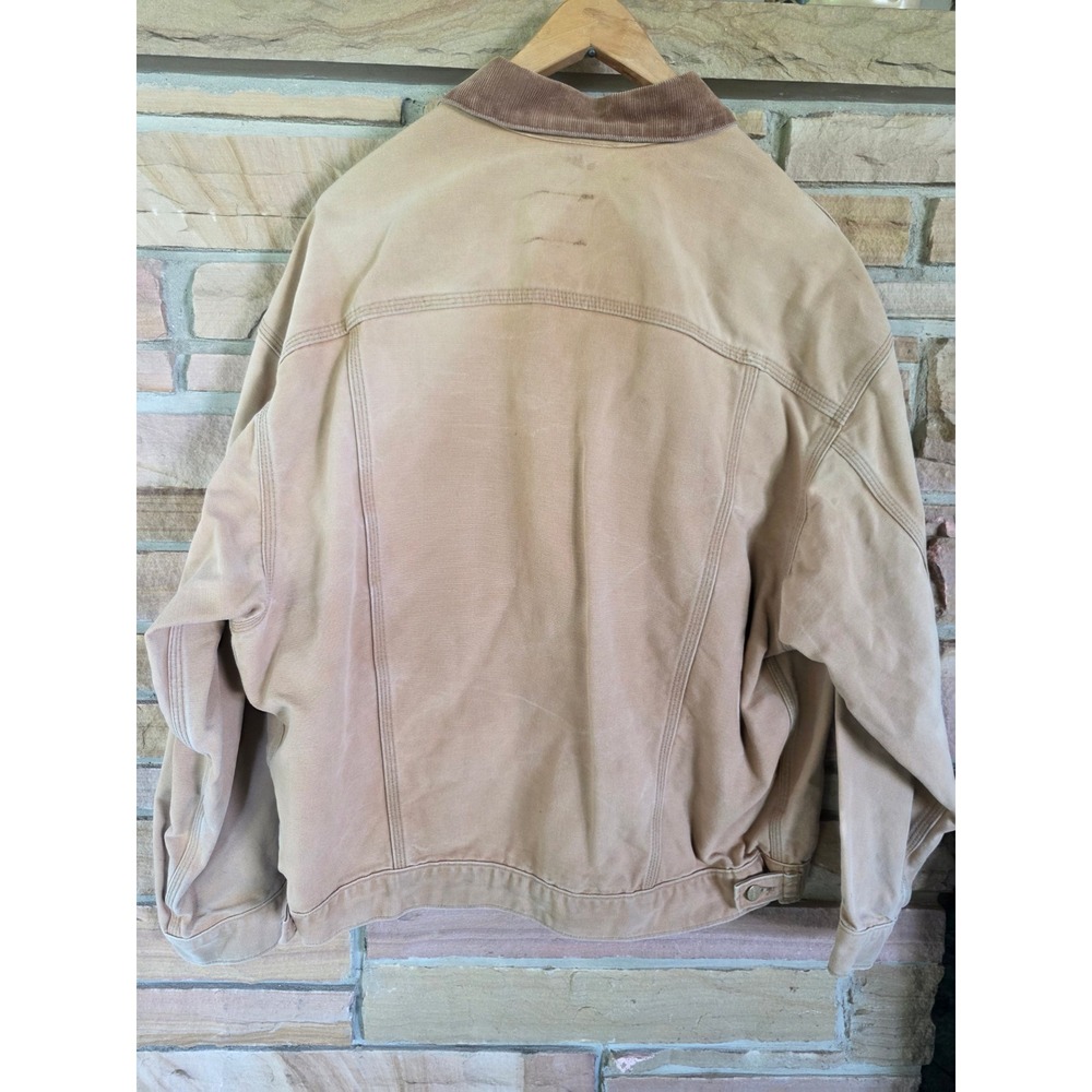 Vintage Carhartt Canvas Trucker Jacket Mens Brown Corduroy Collar Distressed - Picture 5 of 7